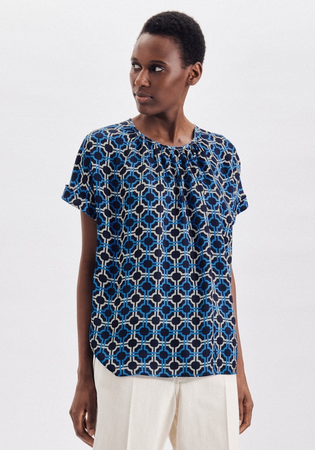 Short sleeve Satin Shirt Blouse in Dark Blue |  Seidensticker Onlineshop