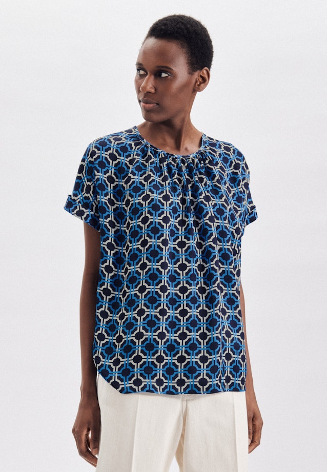 Short sleeve Satin Shirt Blouse in Dark Blue |  Seidensticker Onlineshop