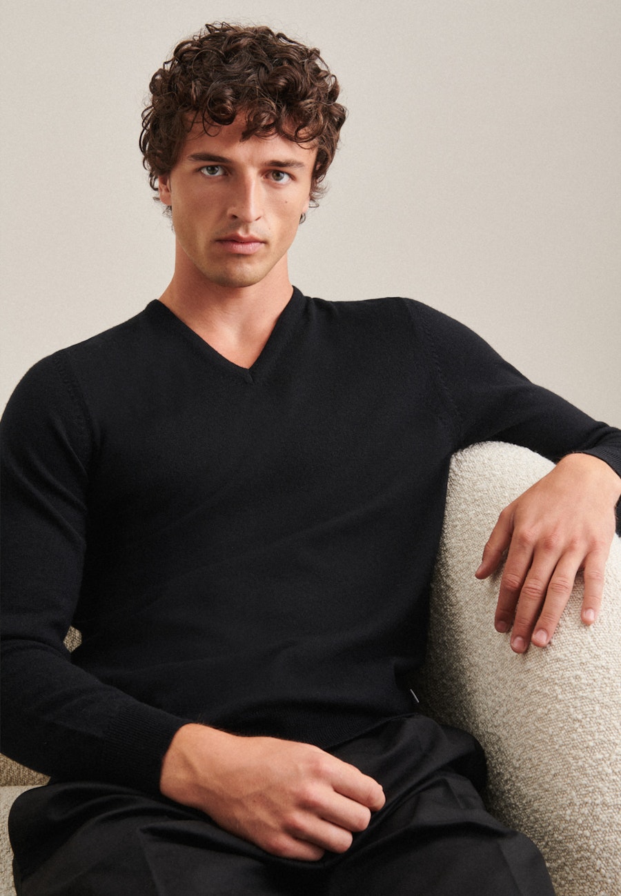 V-Neck Pullover Regular in Schwarz |  Seidensticker Onlineshop