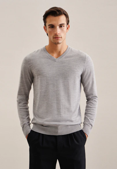 V-neck Pullover  , Uni in Grey |  Seidensticker Onlineshop
