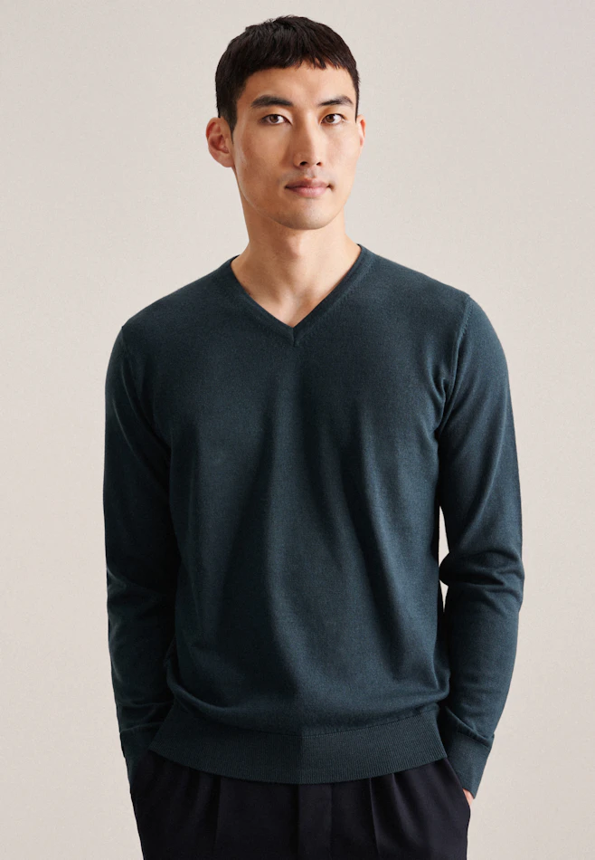 V-Neck Pullover  , Uni in Grün | Seidensticker Onlineshop