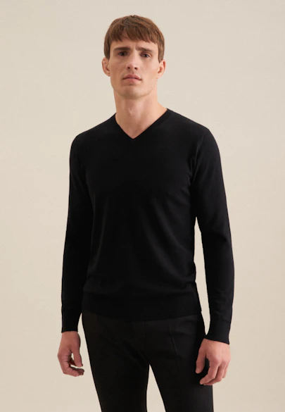 V-neck Pullover  , Uni in Black |  Seidensticker Onlineshop