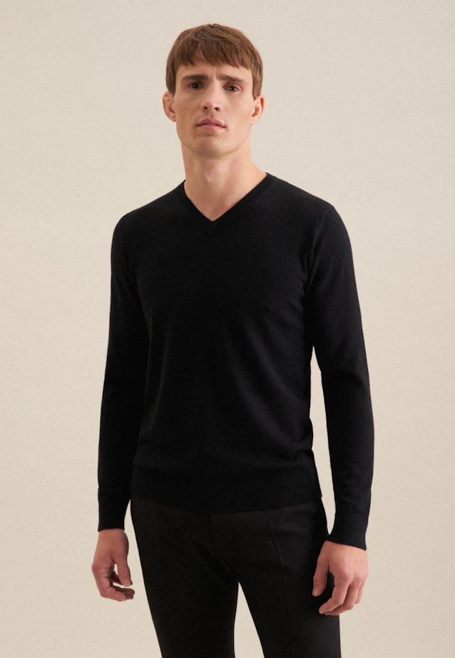 V-neck Pullover  , Uni in Black |  Seidensticker Onlineshop