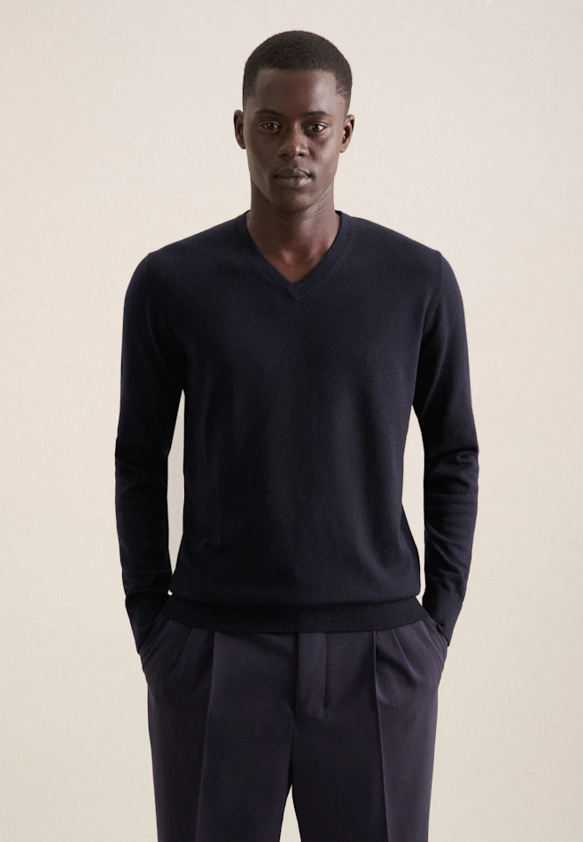 V-Neck Pullover  , Uni in Dunkelblau | Seidensticker Onlineshop