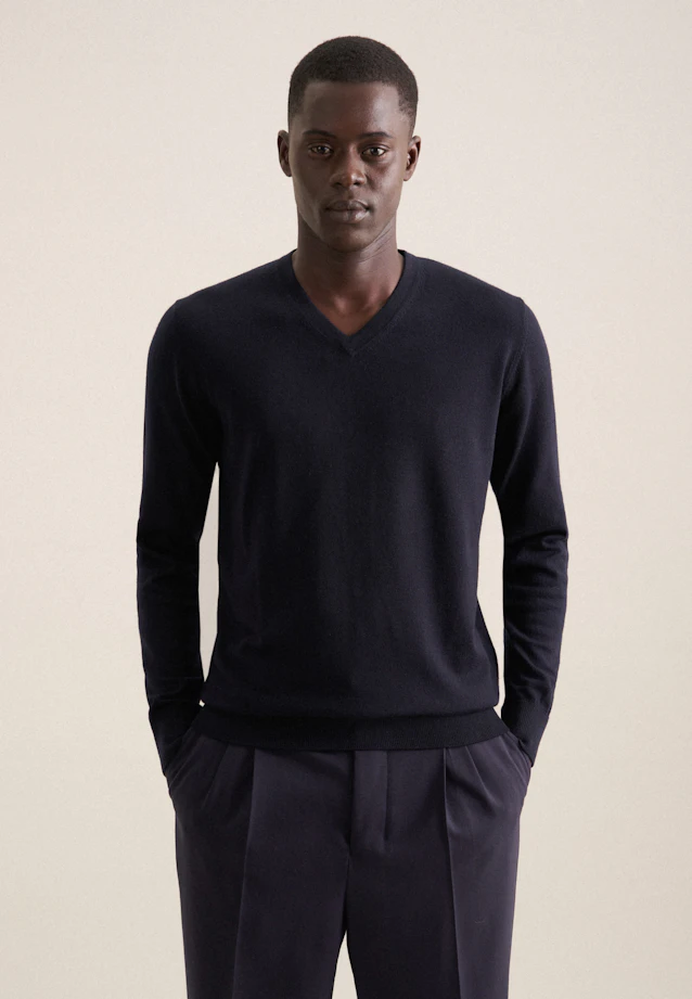 V-neck Pullover  , Uni in Dark Blue |  Seidensticker Onlineshop