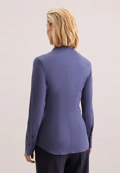 Goblet collar blouse with stretch slim fit in Dark Blue |  Seidensticker Onlineshop