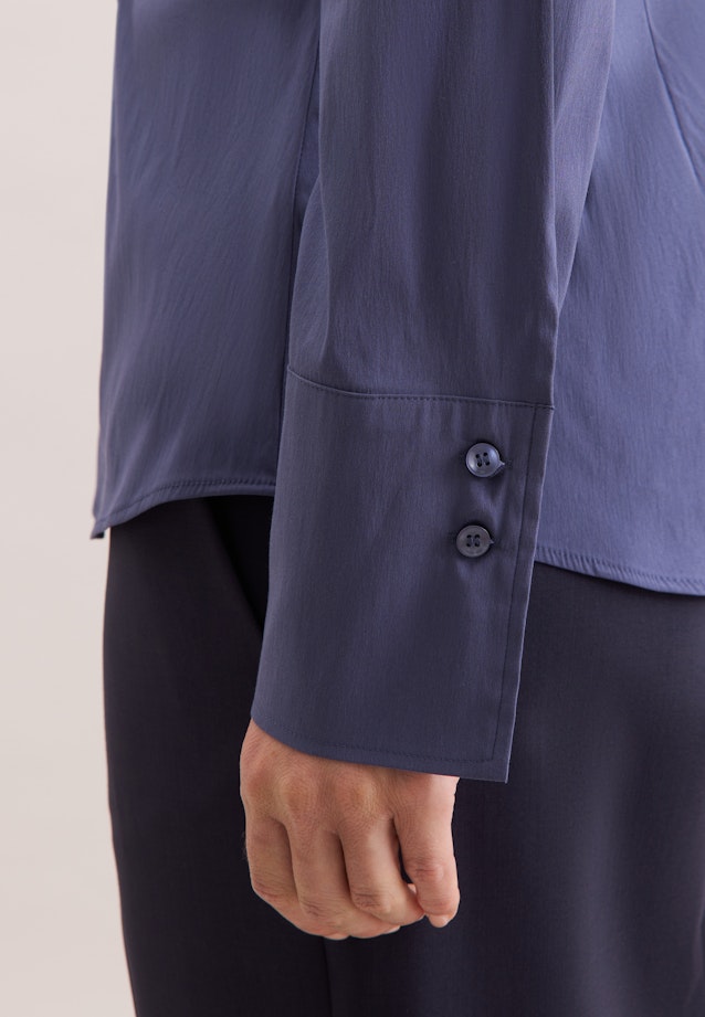 Kelchkragenbluse mit Stretchanteil slim fit in Bleu Foncé |  Seidensticker Onlineshop