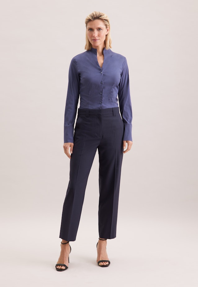 Kelchkragenbluse mit Stretchanteil slim fit in Bleu Foncé |  Seidensticker Onlineshop