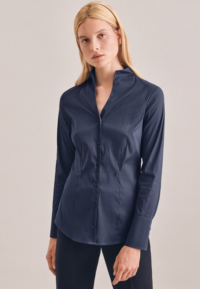 Blouse col Calice Popeline dans Bleu Foncé | Boutique en ligne Seidensticker