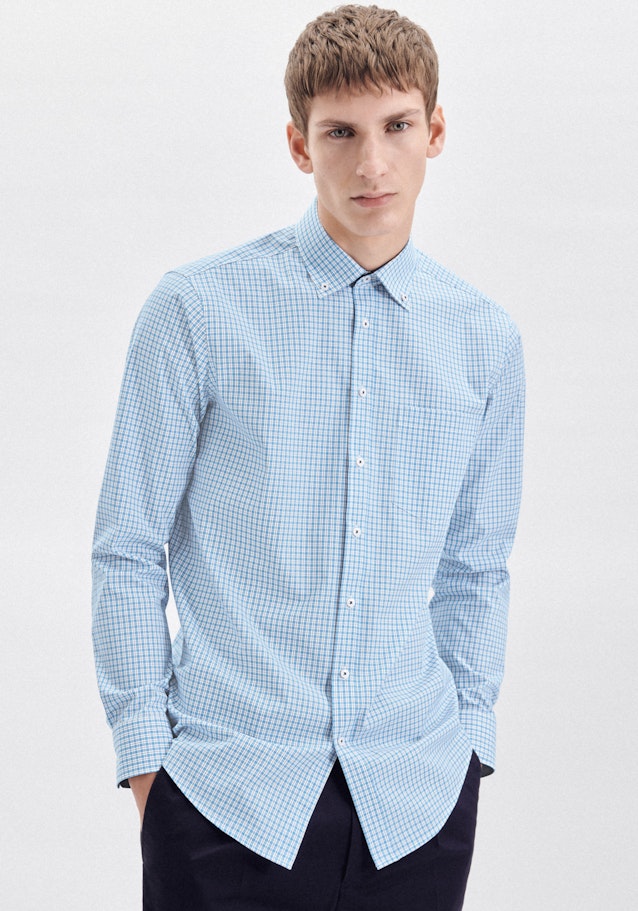 Non-iron Poplin Business Shirt in Regular with Button-Down-Collar in Turquoise |  Seidensticker Onlineshop