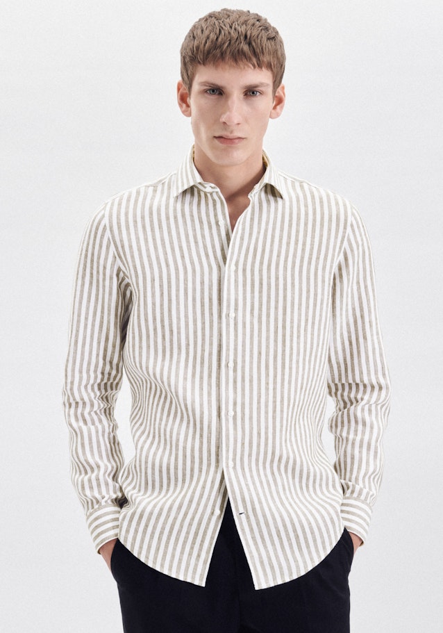 Linen shirt in Slim with Kent-Collar in Green |  Seidensticker Onlineshop