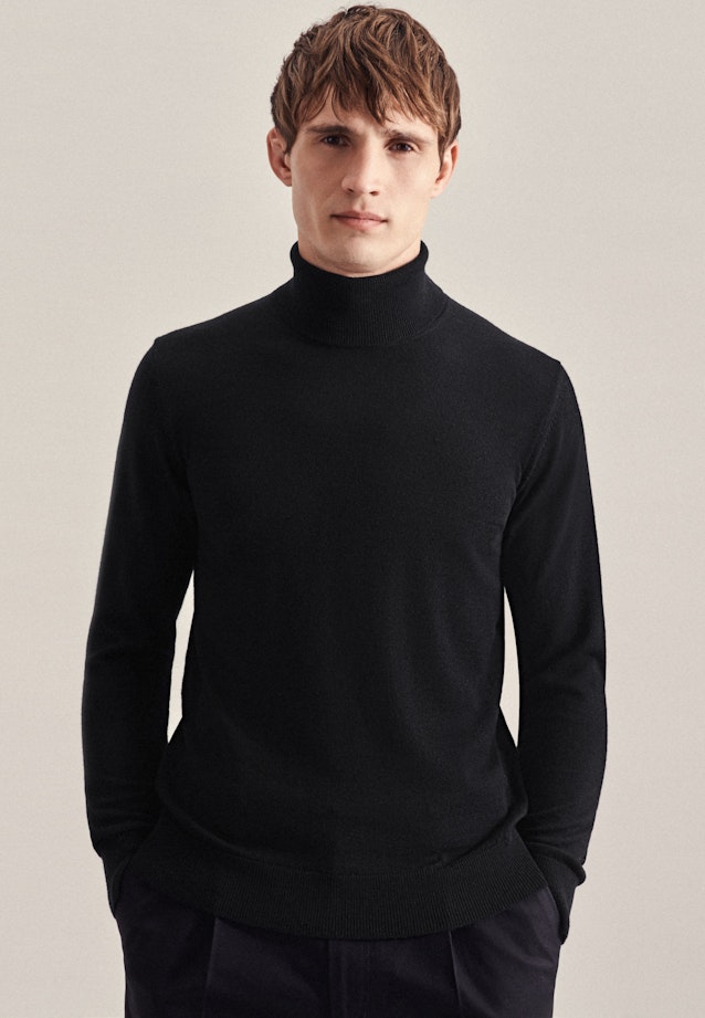 Rollkragen Pullover Regular fit 100% Wolle in Schwarz |  Seidensticker Onlineshop