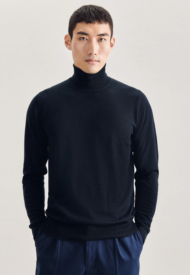 Regular Pull-over Uni dans Bleu Foncé | Boutique en ligne Seidensticker