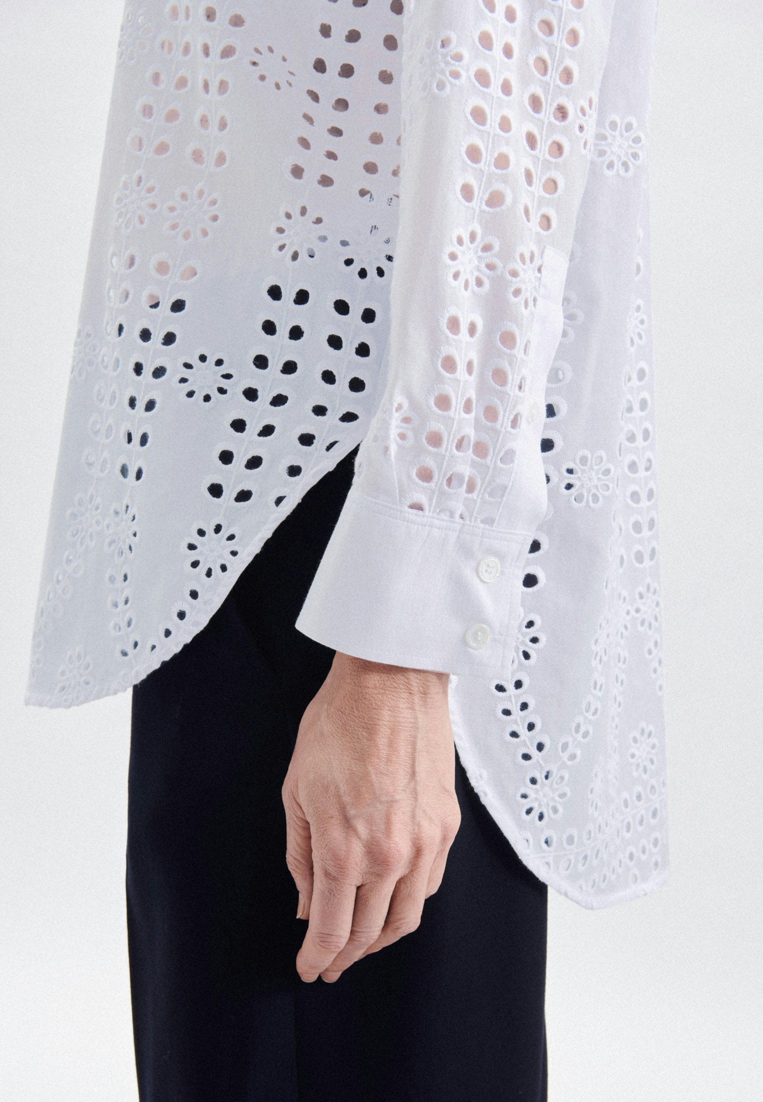 Women Long sleeve Lace Shirt Blouse white | Seidensticker