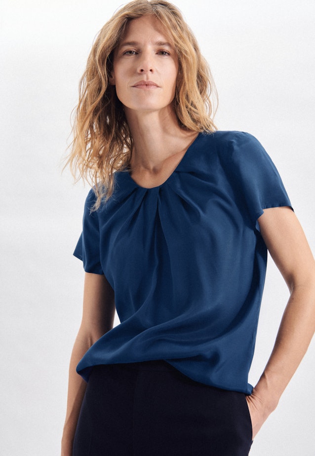 Kurzarm Voile Shirtbluse in Mittelblau |  Seidensticker Onlineshop