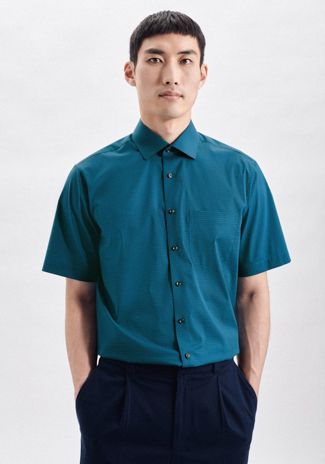 Non-iron Popeline Korte mouwen Business overhemd in Regular with Kentkraag in Turquoise |  Seidensticker Onlineshop