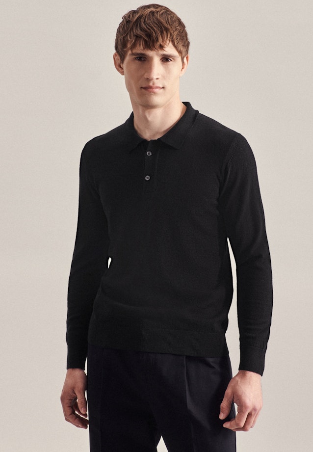 Tailliert (Slim-Fit) Polo Uni in Schwarz |  Seidensticker Onlineshop