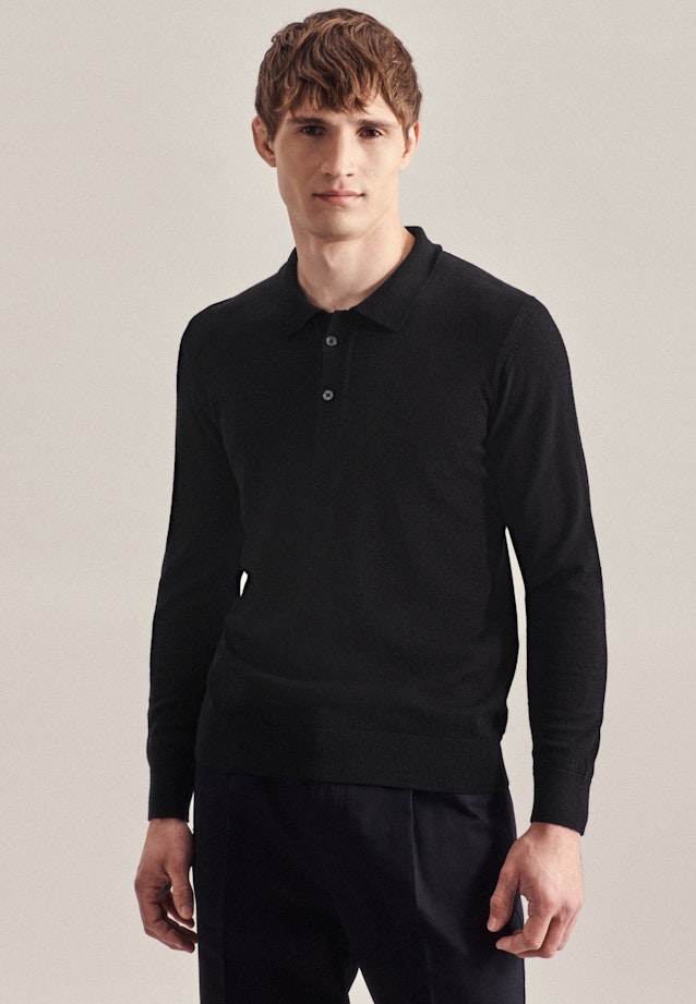 Kragen Polo-Shirt Tailliert (Slim-Fit) in Schwarz |  Seidensticker Onlineshop