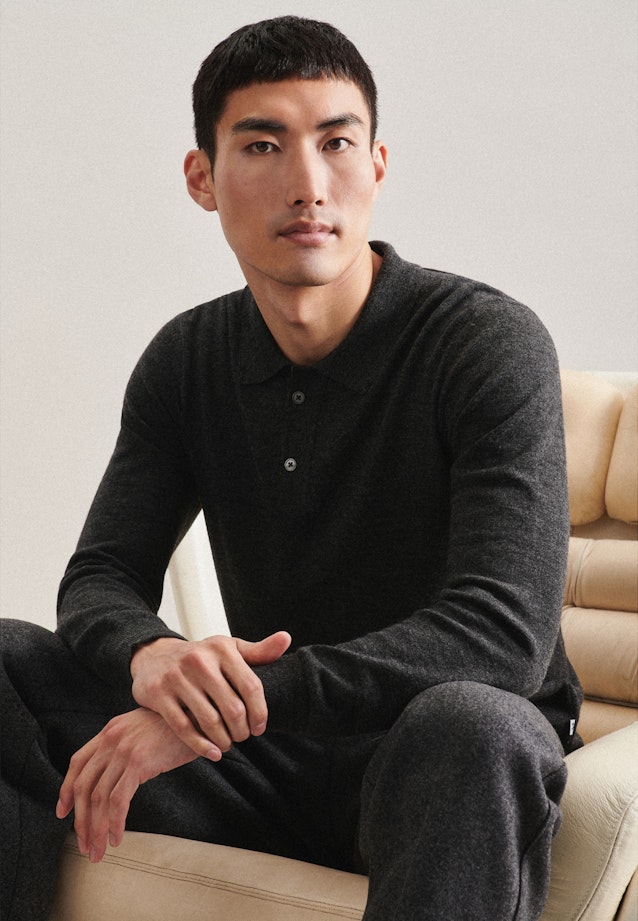 Tailliert (Slim-Fit) Polo Uni in Grau |  Seidensticker Onlineshop