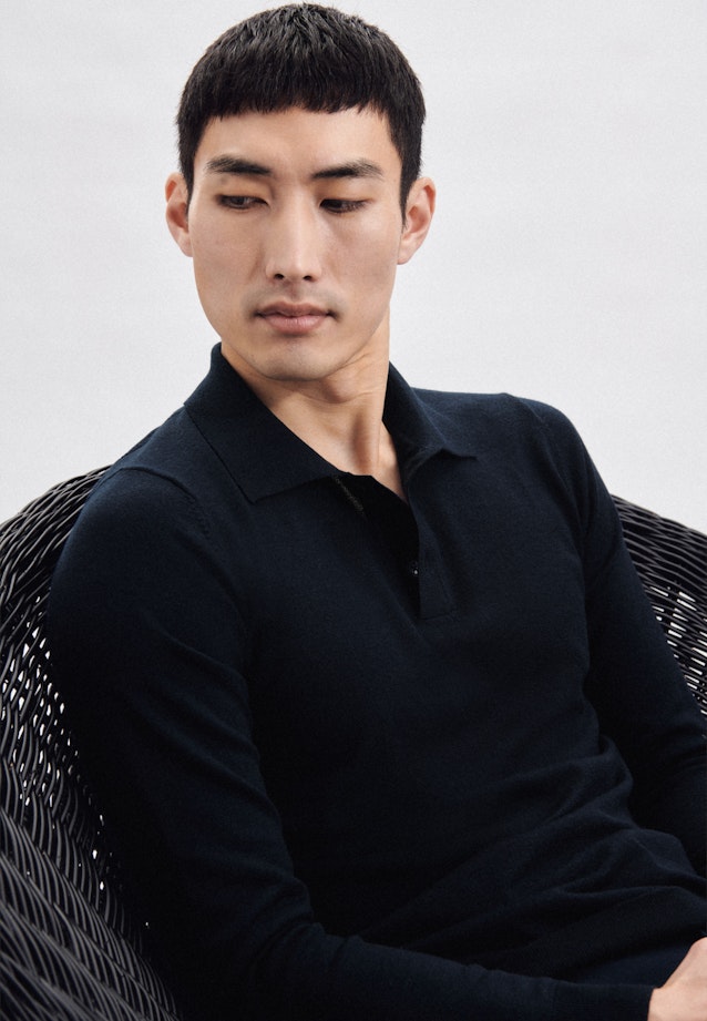 Tailliert (Slim-Fit) Polo Uni in Dunkelblau |  Seidensticker Onlineshop
