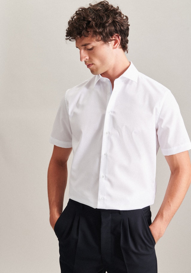 Non-iron Popeline Korte mouwen Business overhemd in Slim with Kentkraag in Wit |  Seidensticker Onlineshop