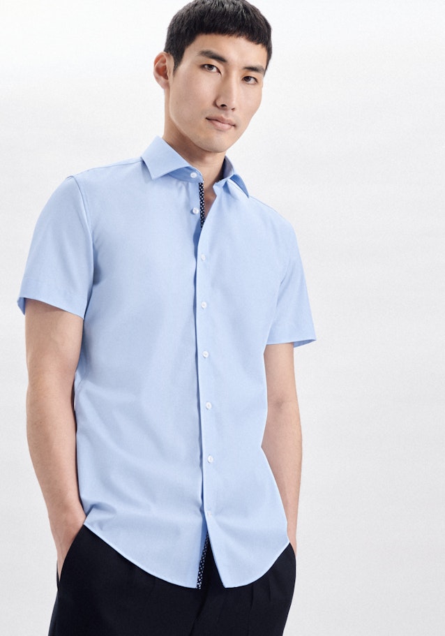 Non-iron Poplin Short sleeve Business Shirt in Slim with Kent-Collar in Medium Blue |  Seidensticker Onlineshop