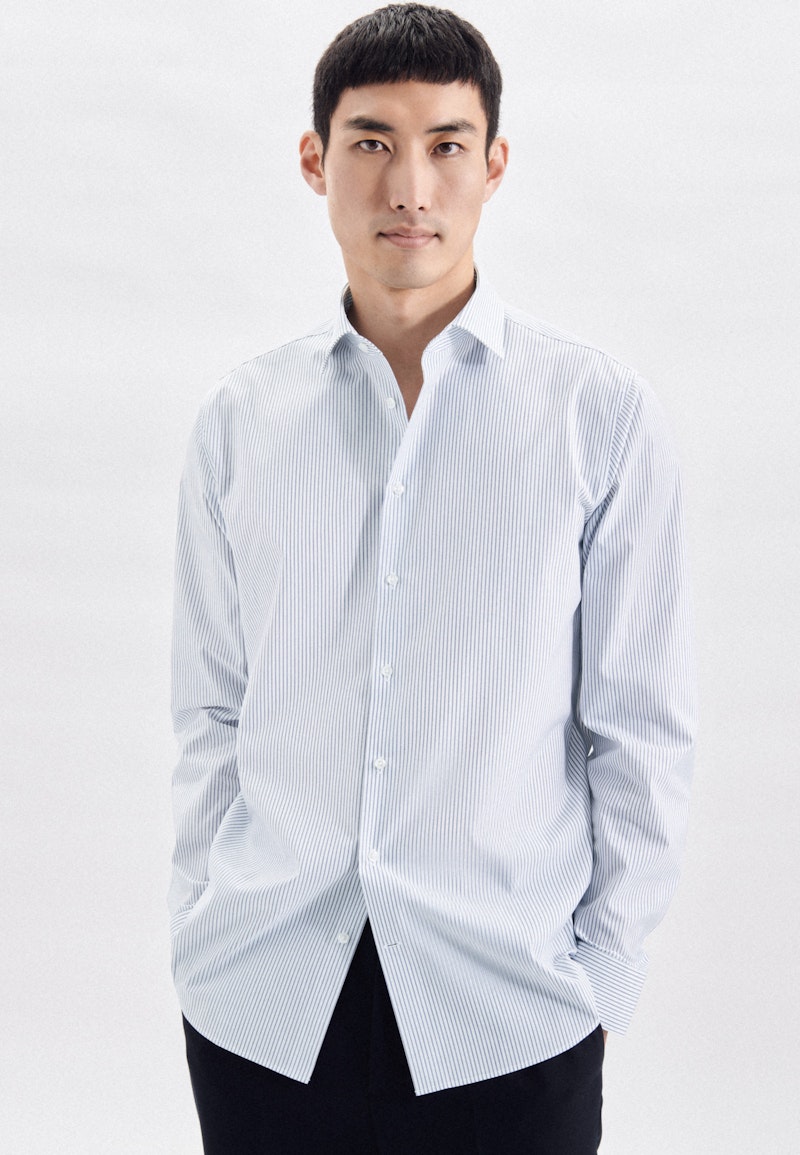 Easy-iron Poplin Business Shirt in Shaped with Kent-Collar