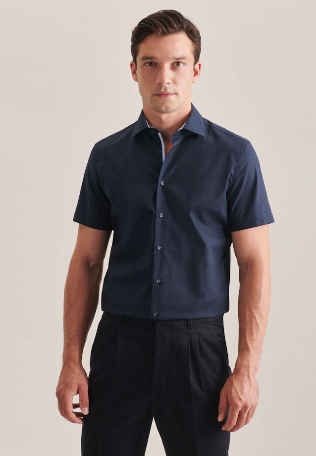 Non-iron Popeline korte arm Business overhemd in Slim with Kentkraag in Donkerblauw |  Seidensticker Onlineshop