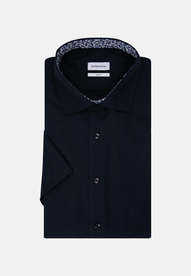 Non-iron Poplin Short sleeve Business Shirt in Slim with Kent-Collar in Dark Blue |  Seidensticker Onlineshop
