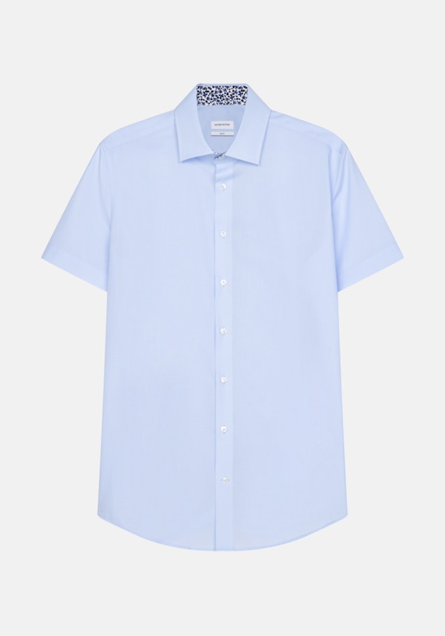 Bügelfreies Popeline Kurzarm Business Hemd in Slim mit Kentkragen in Mittelblau |  Seidensticker Onlineshop