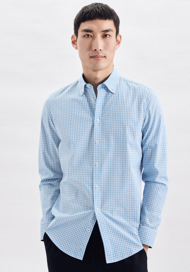 Non-iron Poplin Business Shirt in Slim with Button-Down-Collar in Turquoise | Seidensticker Onlineshop