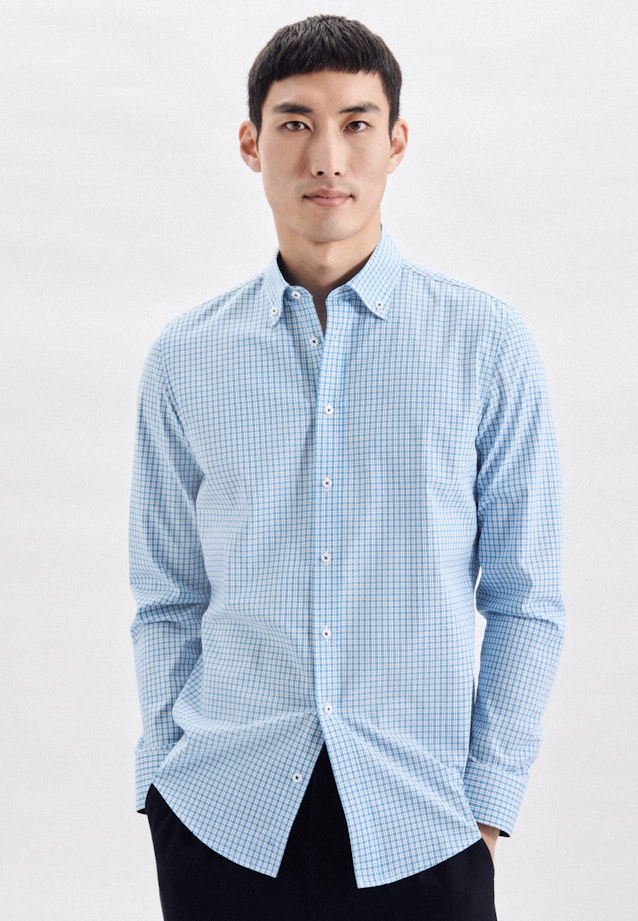 Non-iron Poplin Business Shirt in Slim with Button-Down-Collar in Turquoise | Seidensticker Onlineshop