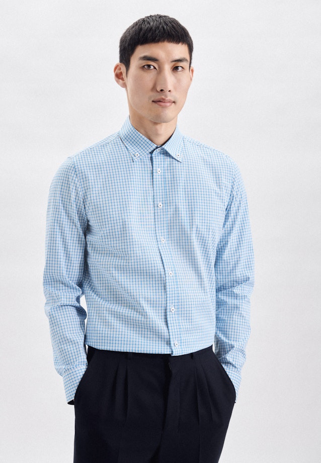 Non-iron Poplin Business Shirt in Slim with Button-Down-Collar in Turquoise |  Seidensticker Onlineshop