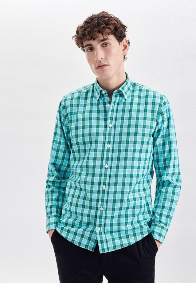 Twill Casual Hemd in Regular mit Button-Down-Kragen in Türkis |  Seidensticker Onlineshop