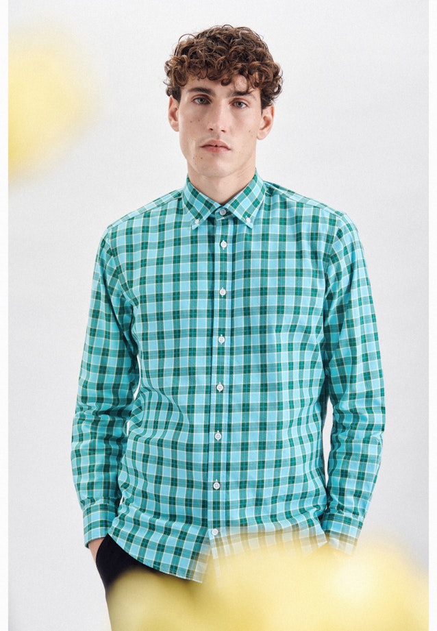 Twill Casual Hemd in Regular mit Button-Down-Kragen in Türkis |  Seidensticker Onlineshop