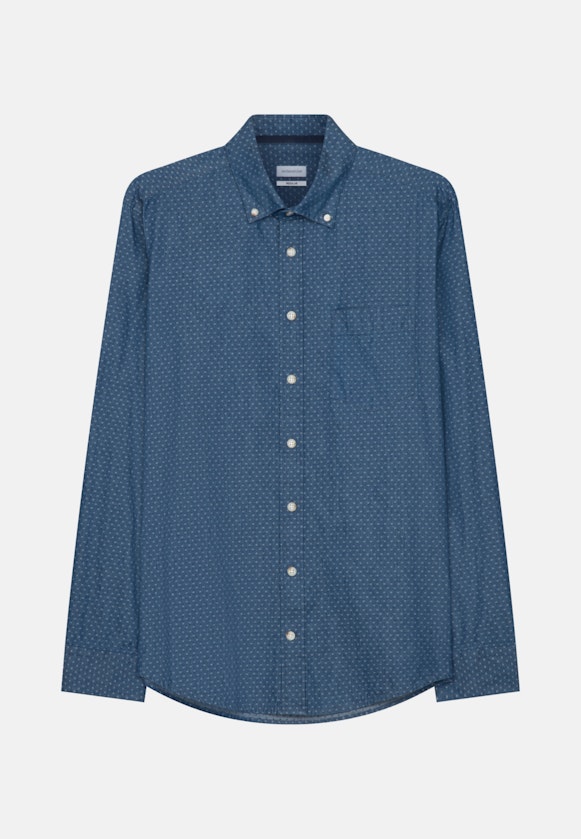 Casual Shirt in Regular with Button-Down-Kraag in Middelmatig Blauw |  Seidensticker Onlineshop