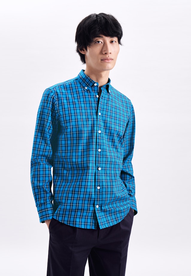 Twill Casual Hemd in Regular mit Button-Down-Kragen in Türkis |  Seidensticker Onlineshop