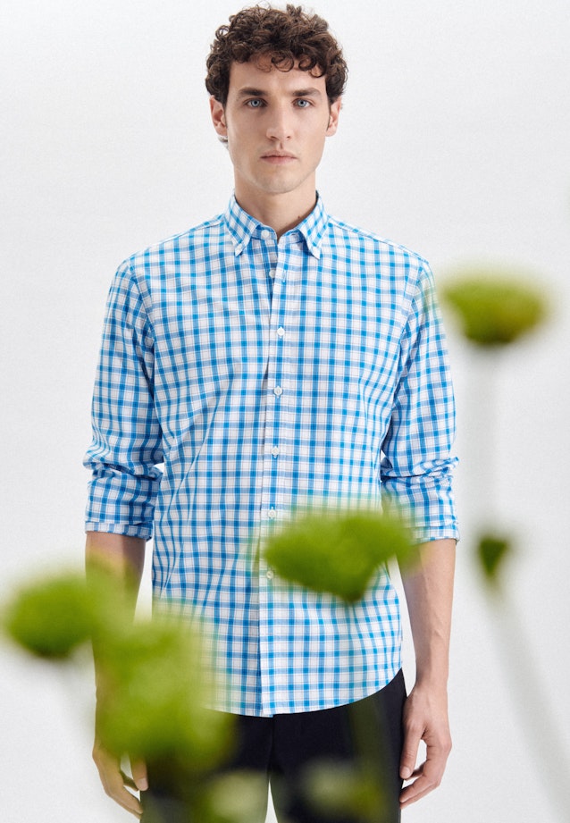 Popeline Casual Hemd in Regular mit Button-Down-Kragen in Türkis |  Seidensticker Onlineshop