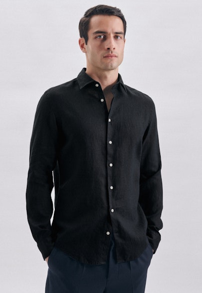 Slim Linen shirt Uni in Dark Blue |  Seidensticker Onlineshop