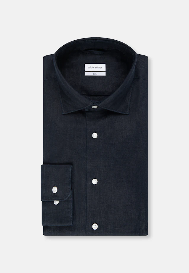 Slim Leinenhemd Uni in Dunkelblau |  Seidensticker Onlineshop