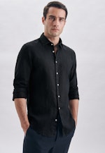 Linen shirt in Slim with Kent-Collar in Dark Blue |  Seidensticker Onlineshop