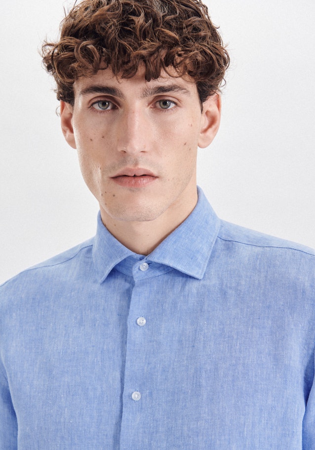 Linen shirt in Slim with Kent-Collar in Light Blue | Seidensticker Onlineshop
