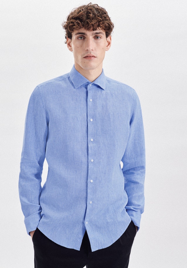 Linen shirt in Slim with Kent-Collar in Light Blue | Seidensticker Onlineshop