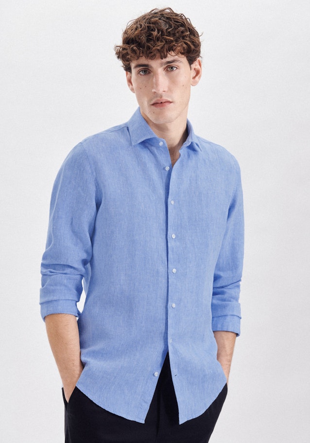 Linen shirt in Slim with Kent-Collar in Light Blue |  Seidensticker Onlineshop