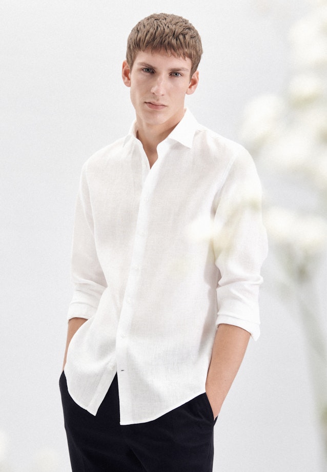 Linen shirt in Slim with Kent-Collar in White |  Seidensticker Onlineshop