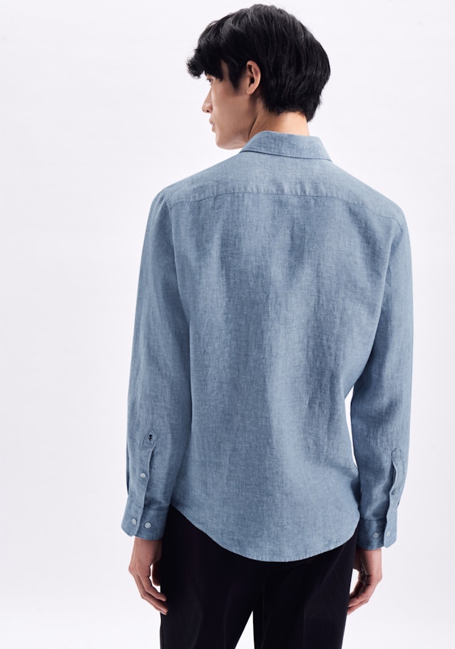 Linen shirt in Regular with Kent-Collar in Medium Blue |  Seidensticker Onlineshop