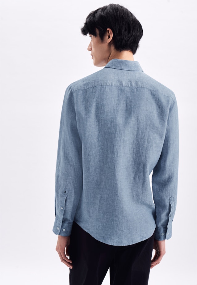 Leinen Leinenhemd in Regular mit Kentkragen in Mittelblau | Seidensticker Onlineshop