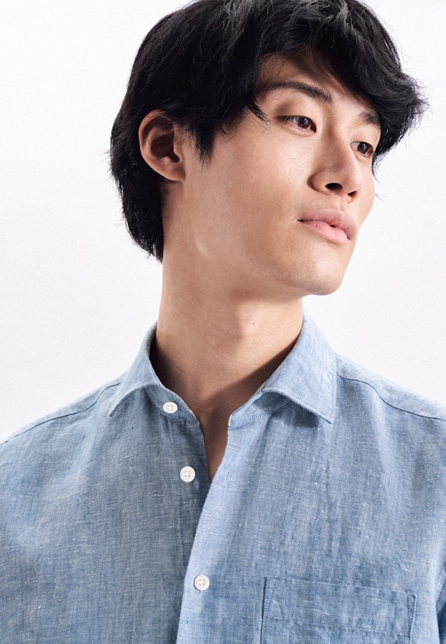 Linen shirt in Regular with Kent-Collar in Medium Blue |  Seidensticker Onlineshop
