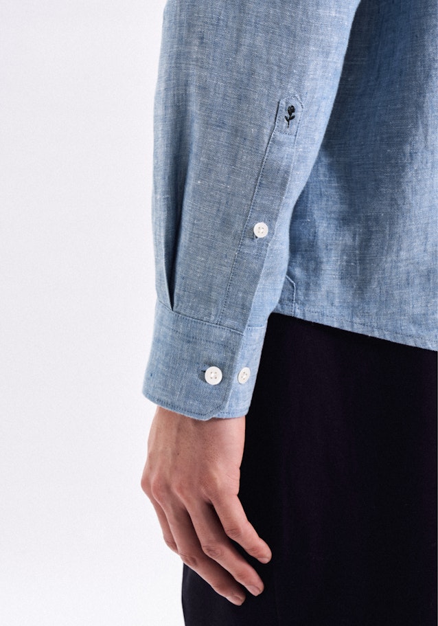 Linen shirt in Regular with Kent-Collar in Medium Blue |  Seidensticker Onlineshop