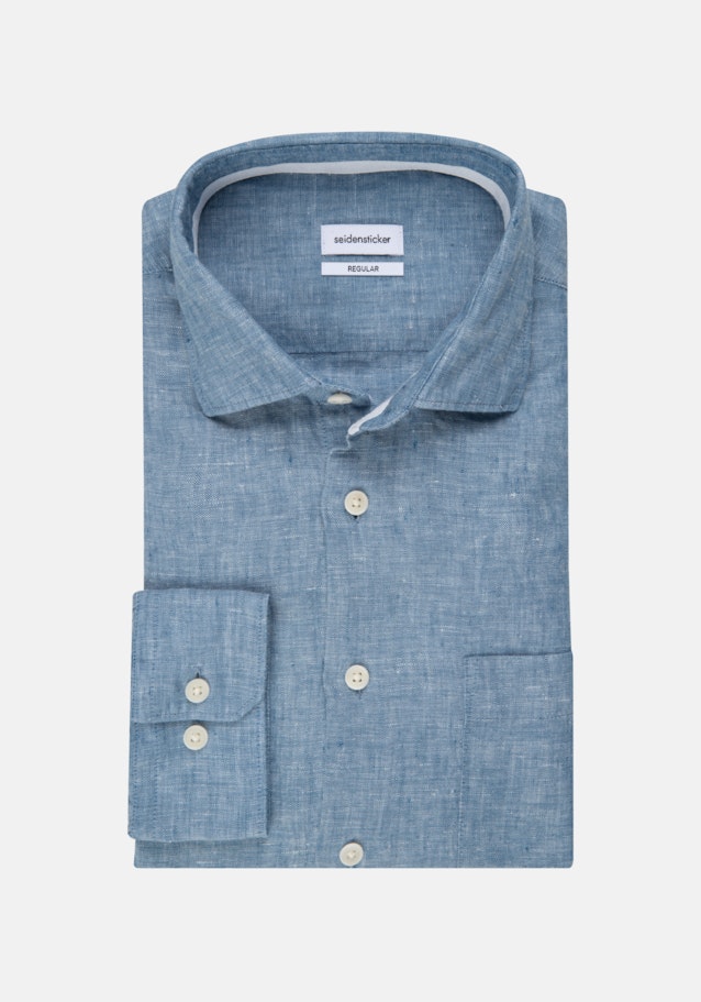 Regular Leinenhemd Uni in Mittelblau | Seidensticker Onlineshop